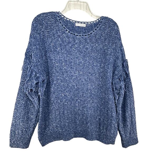 Ulla Johnson Blue Fringe Sweater Size M Arquette Boho Casual 100% Cotton - Picture 1 of 9